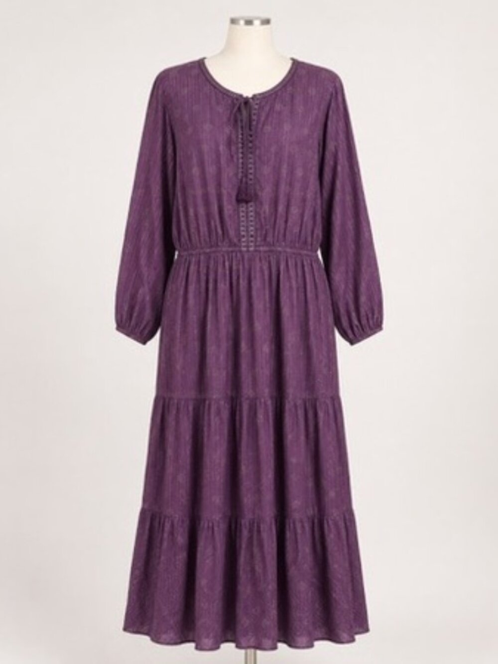 Daniel Rainn 1X Purple Boho Maxi Dress Metallic Floral Long Sleeve NWT